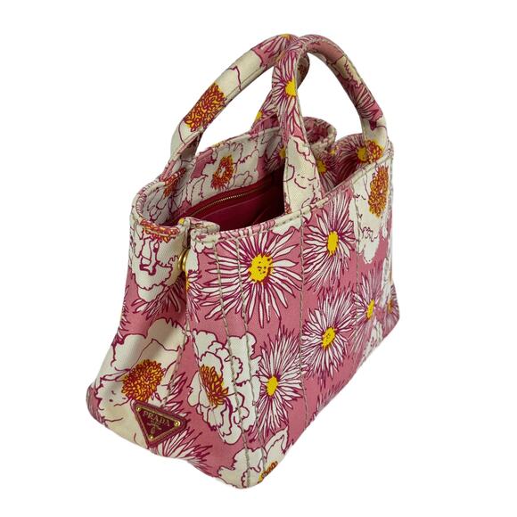 Prada Pink Floral Canvas Small Canapa Tote - Picture 4 of 9